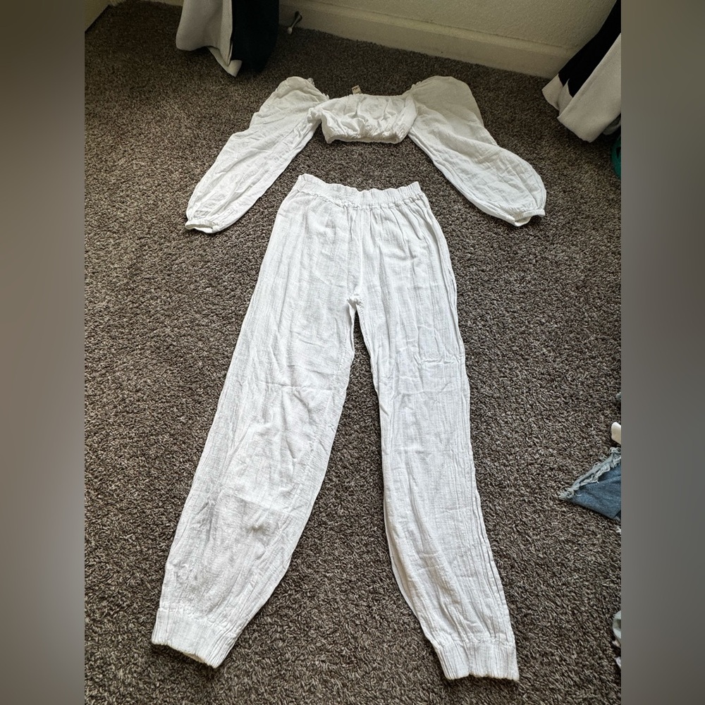 White Jumpsuit Relaxed Fit Elastic Waist from Peru
